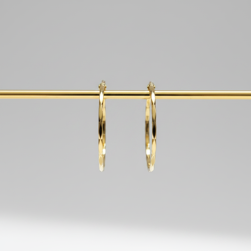 Wavy-Design Clip-On Hoop Earrings, Gold-Plated Over 925 Silver.