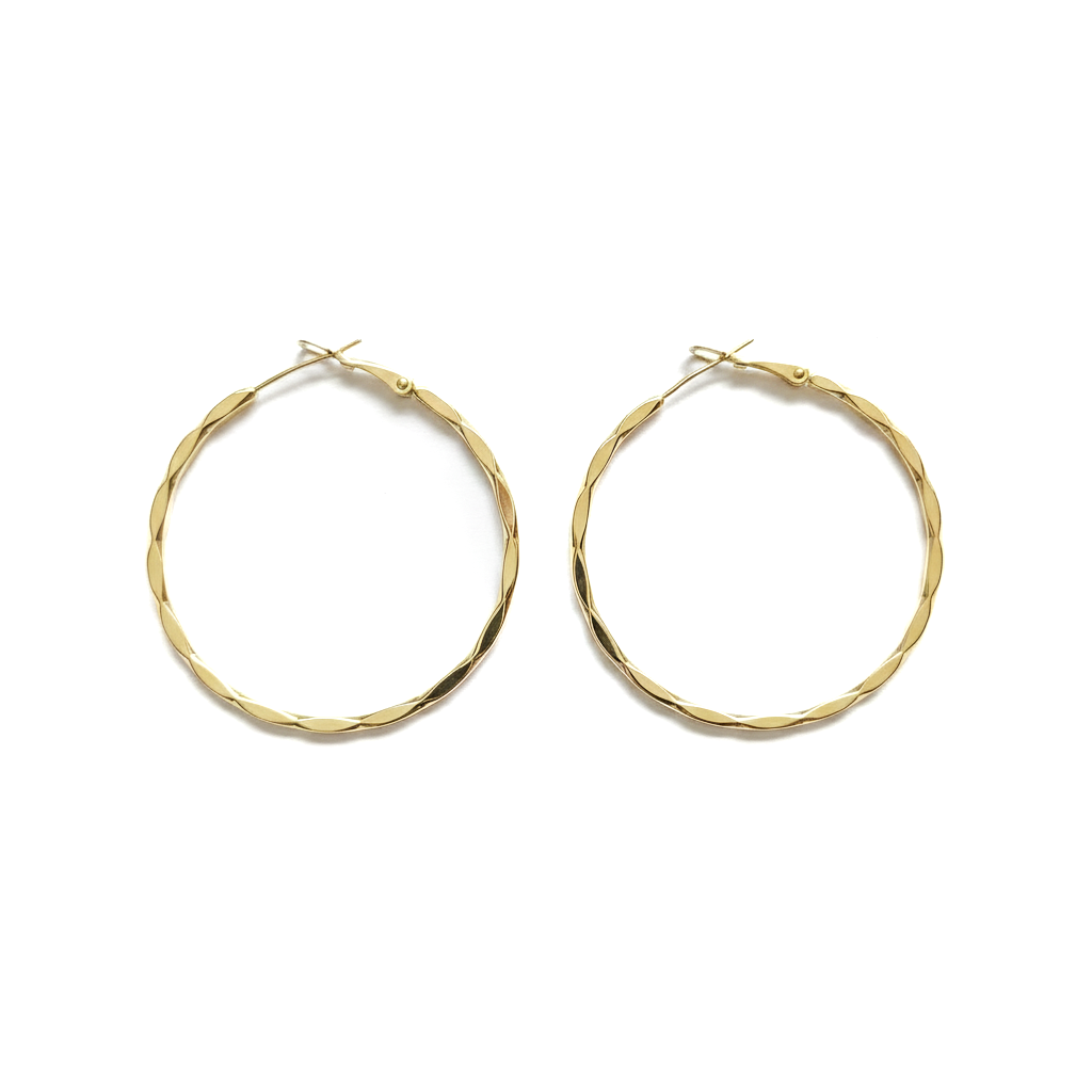 Wavy-Design Clip-On Hoop Earrings, Gold-Plated Over 925 Silver.