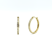 Circular clip-on earrings set with rectangular zircon stones, gold-plated over 925 silver.
