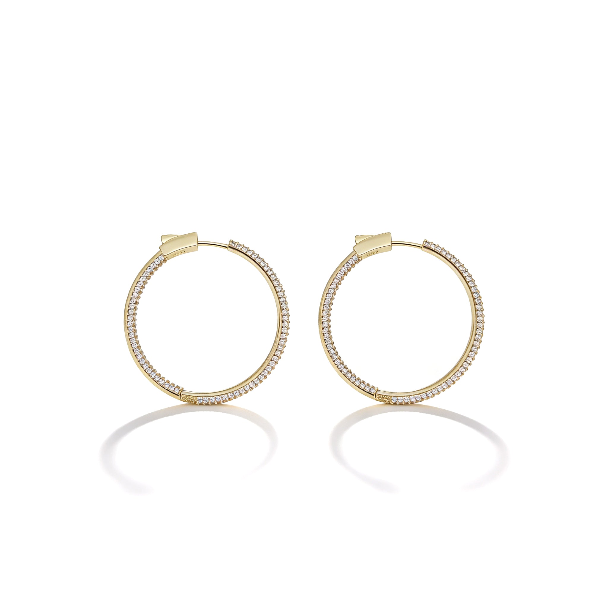 Fully Zircon-Studded Circular Clip-On Earrings, Gold-Plated Over 925 Silver