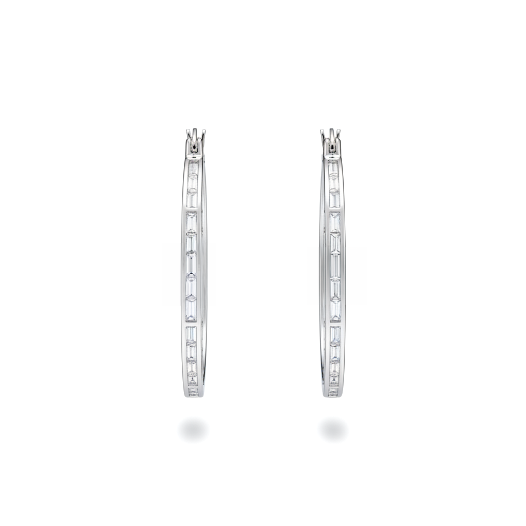 Circular Clip-On Earrings with Rectangular Zircon Stones, 925 Silver