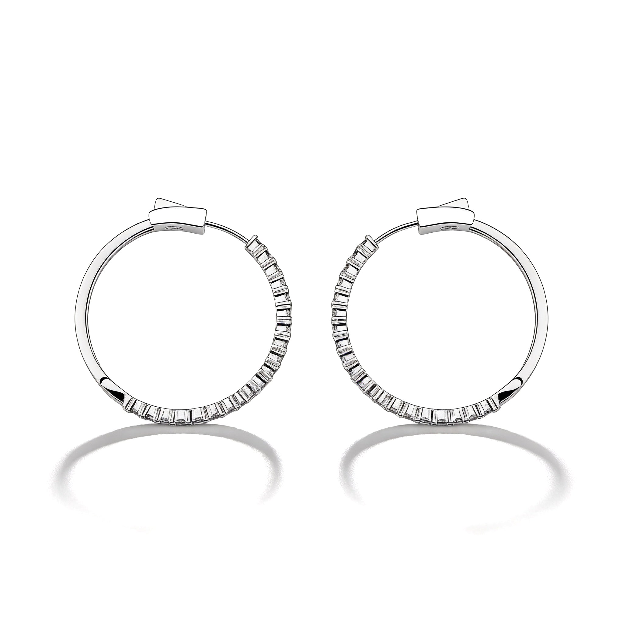 Clip-on hoop earrings adorned with sparkling zircon stones, 925 silver.