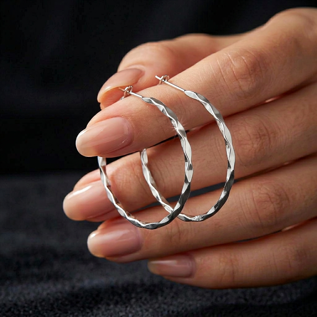 Elegant wavy-design clip-on hoop earrings in 925 silver.