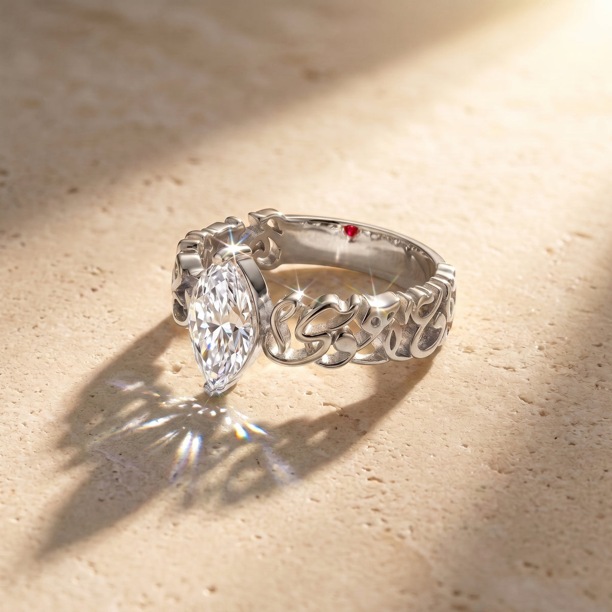 "Wa Inni La Ahwa Man Hawa Qalbi" White Stone Ring