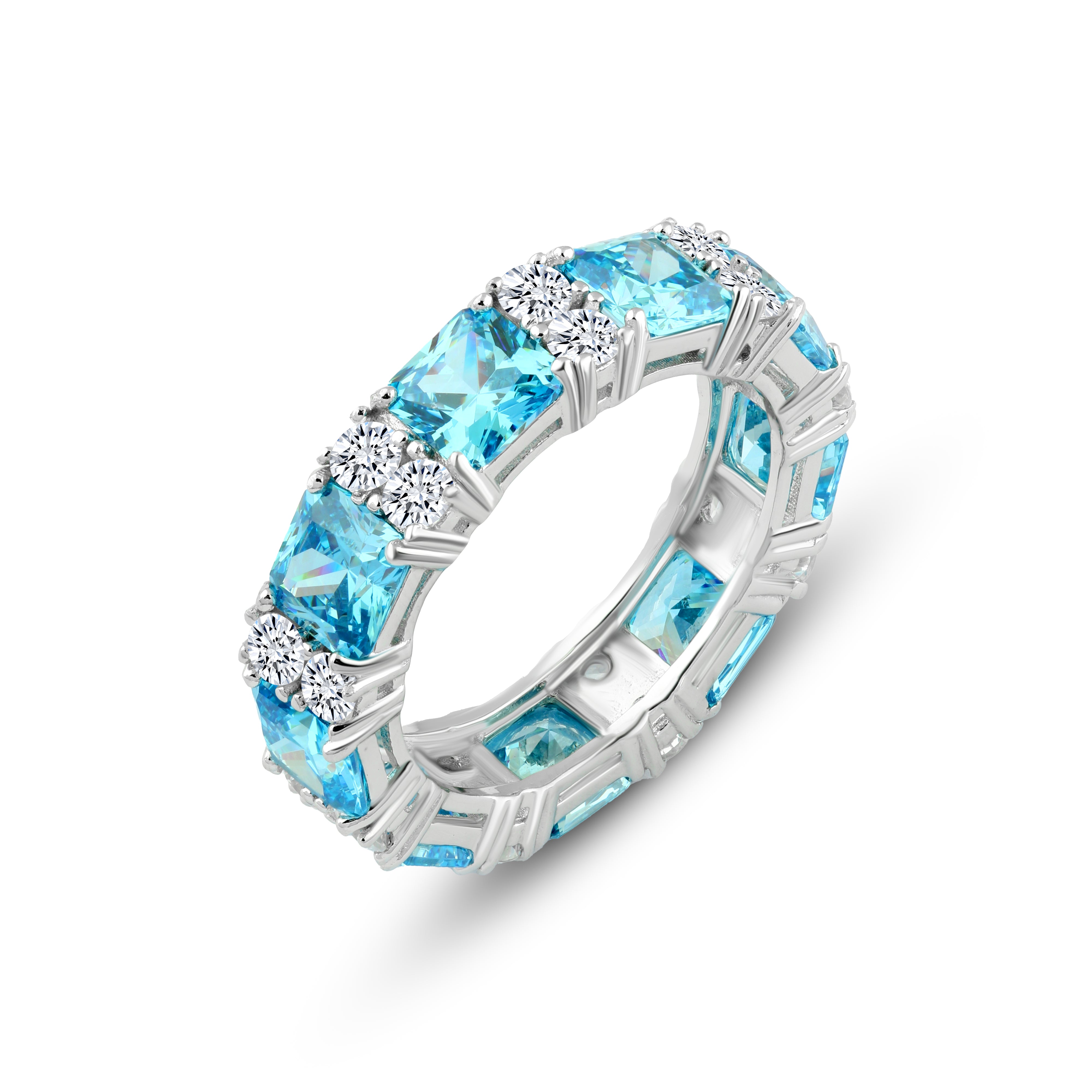 925 Silver Ring with Blue and White Zircon Stones