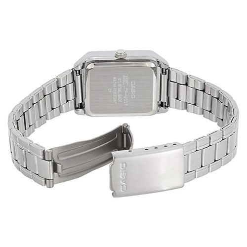 Casio Women's Watch with Stainless Steel Bracelet and Black Rectangular Roman Dial