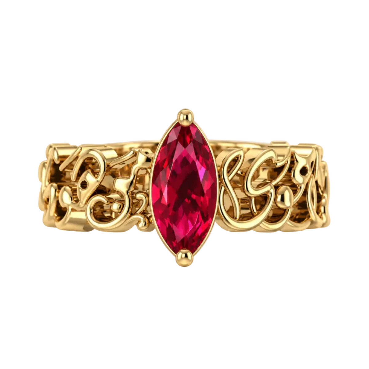 "Wa Inni La Ahwa Man Hawa Qalbi" Red Stone Ring