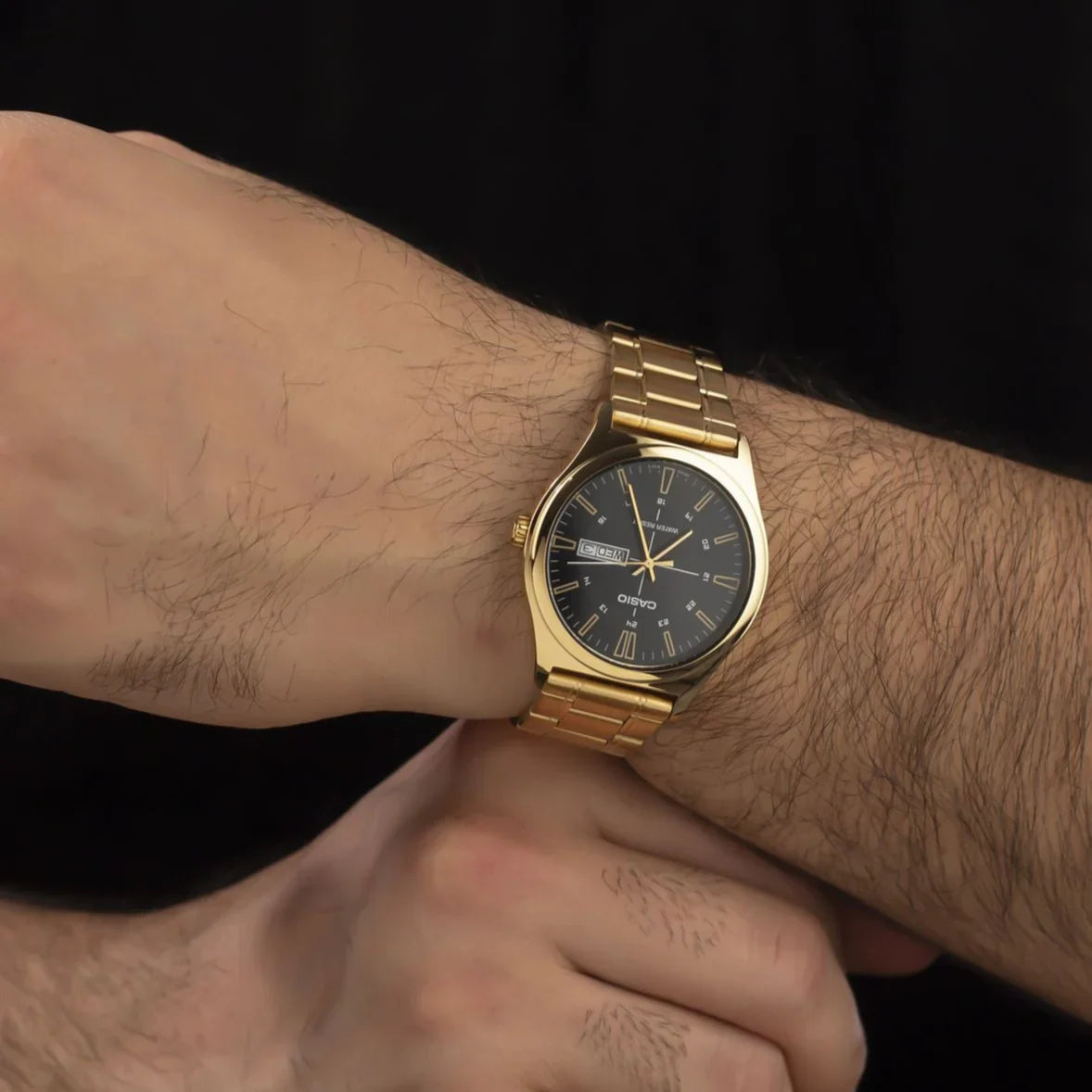 Casio Men's Analog Watch - Black Dial & Gold Stainless Steel Band