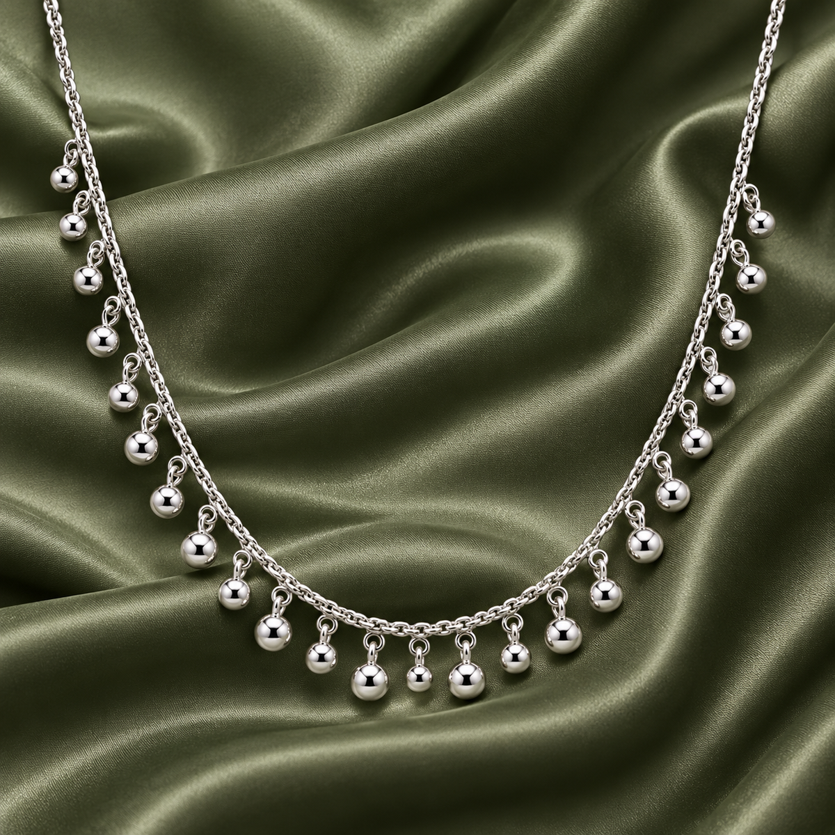 Silver Necklace with Dangling Round Charms 925 Silver