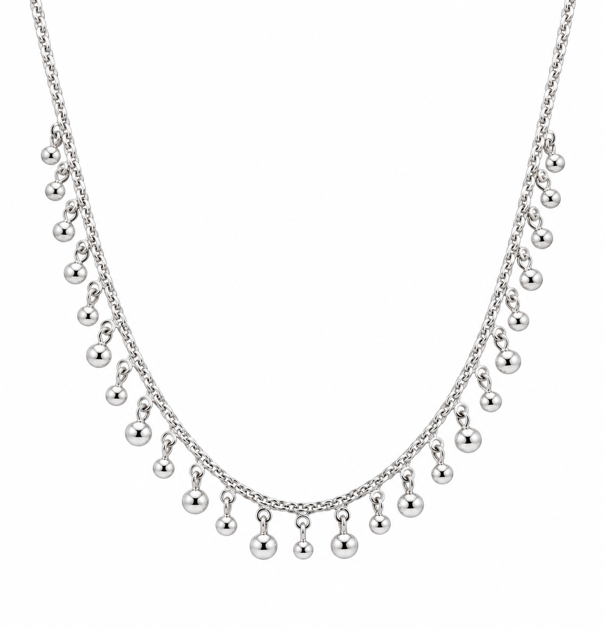 Silver Necklace with Dangling Round Charms 925 Silver