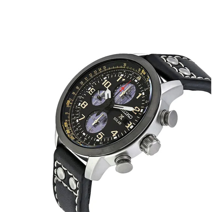 Seiko Prospex Black Dial Black Leather Strap Men's Watch