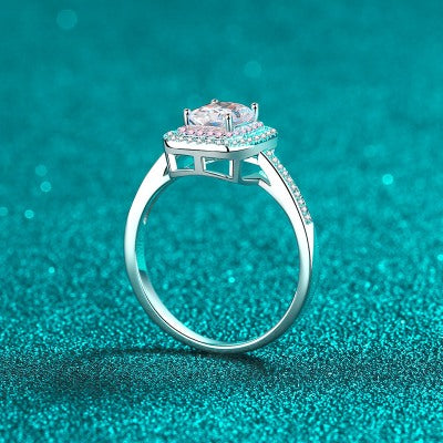 Pink Princess Ring – 925 Sterling Silver with Natural Moissanite and Pink & White Accents