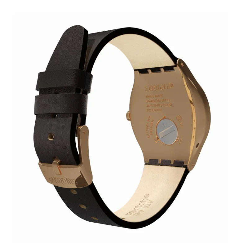 Swatch Tic-Brown Wristwatch Brown Leather Strap For Women - YWG405