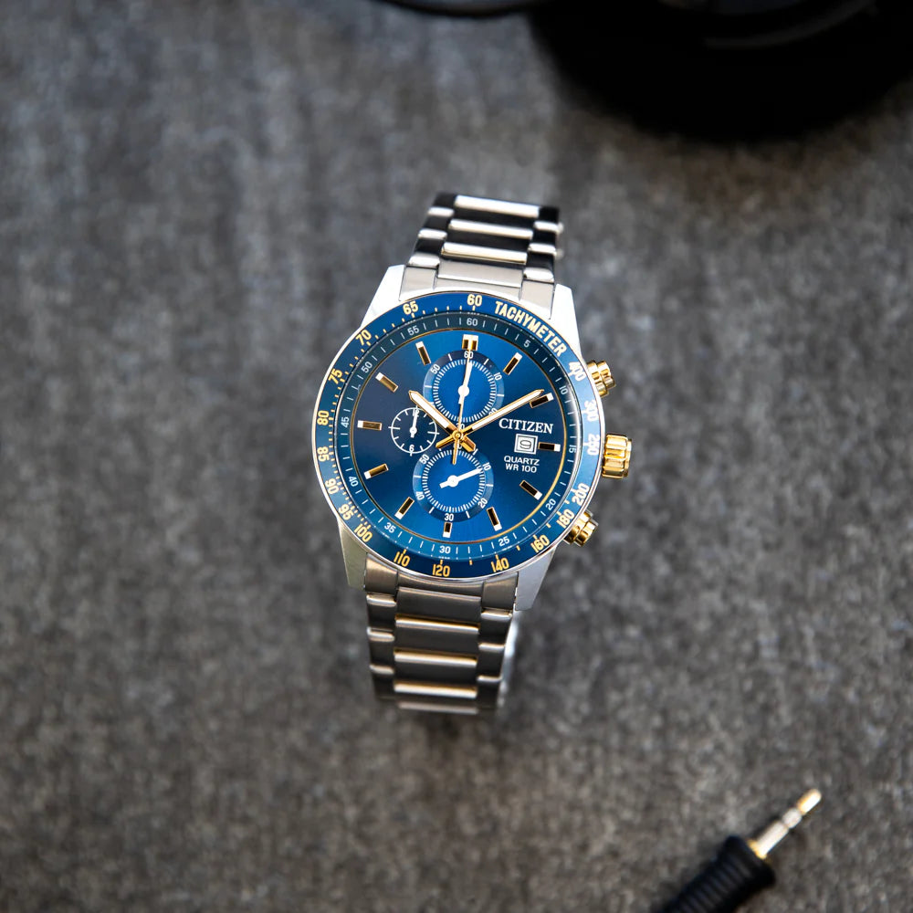 Citizen Men’s Quartz Chronograph Watch with Stainless Steel – Blue Dial – AN3684-59L