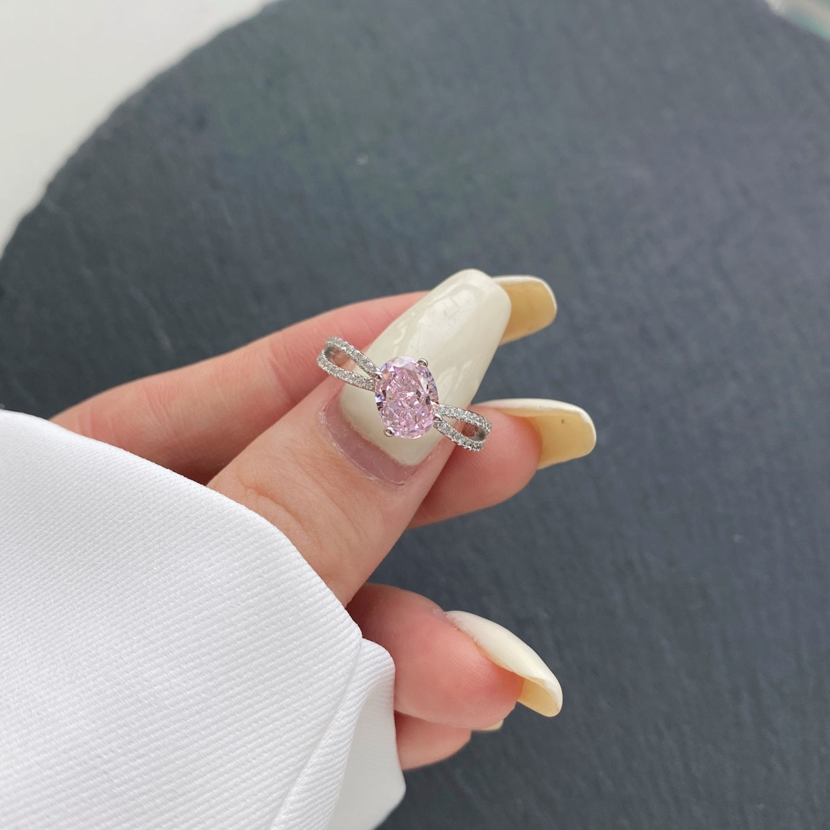 Pink Ice Crushed 925 Silver Ring