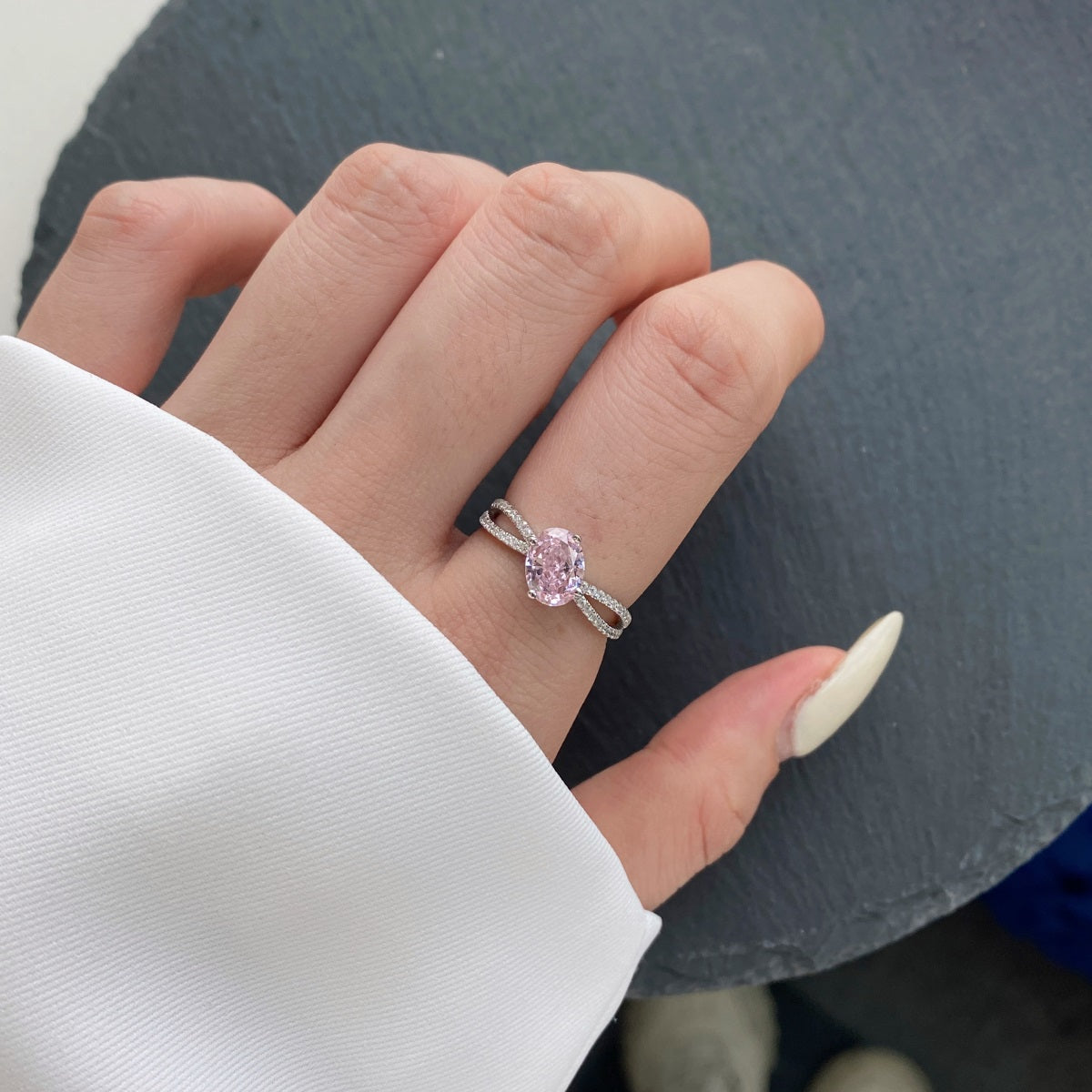 Pink Ice Crushed 925 Silver Ring