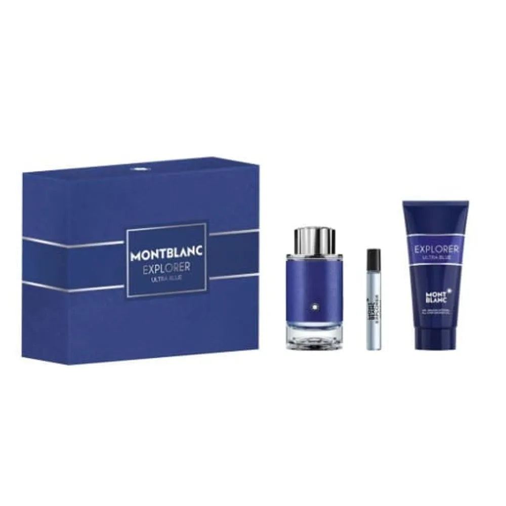 Mont Blanc Explorer Ultra Blue For Men Gift Set (Mont Blanc Explorer Ultra Blue 100ml , boody spray 15ml , shower gel 100ml)