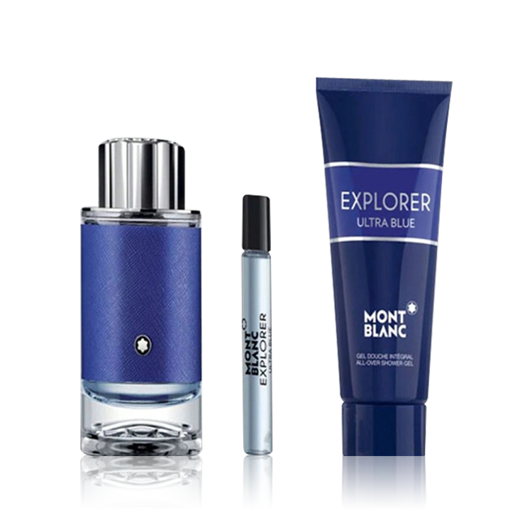 Mont Blanc Explorer Ultra Blue For Men Gift Set (Mont Blanc Explorer Ultra Blue 100ml , boody spray 15ml , shower gel 100ml)