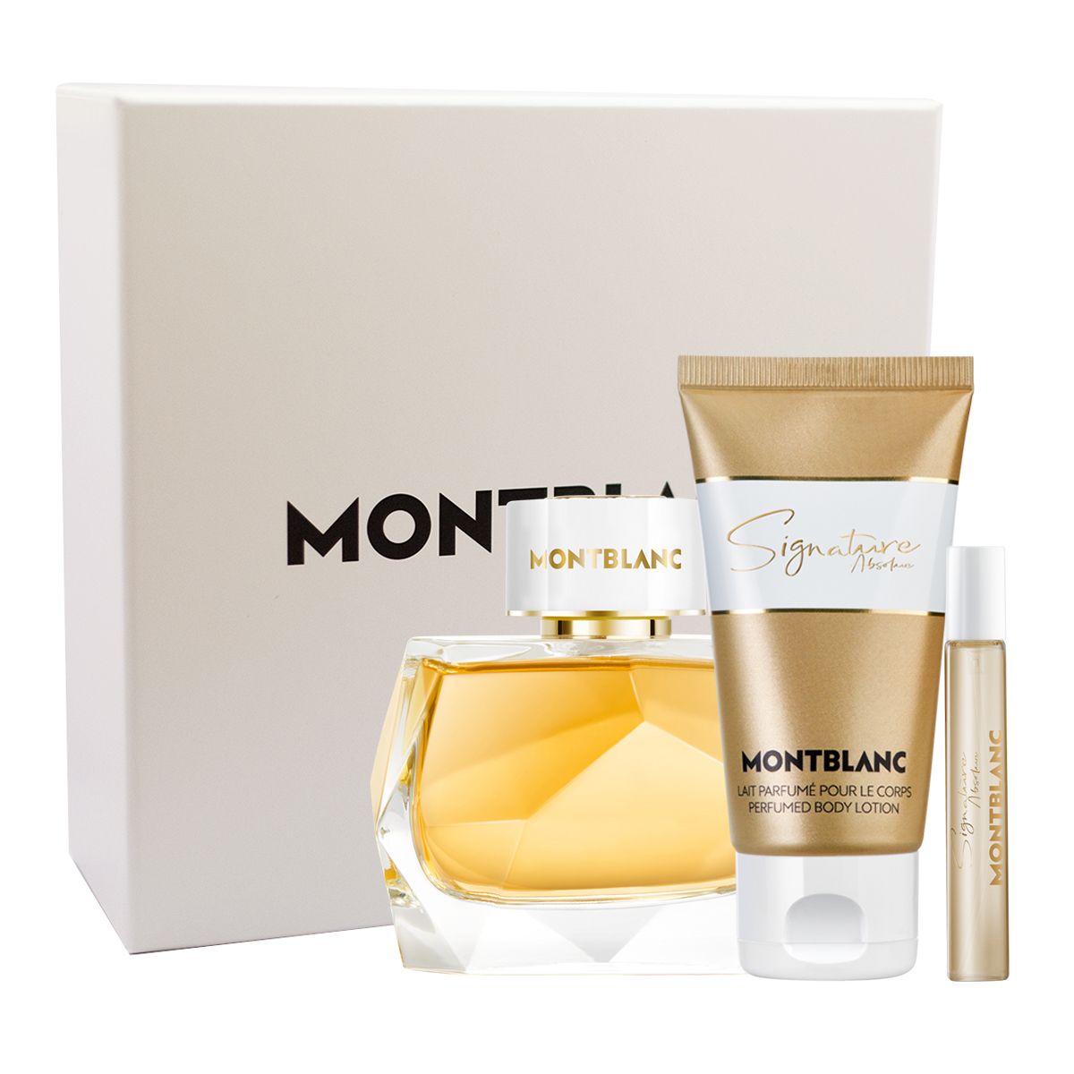 Montblanc Signature Gift Set for Women – 90ml Perfume + Body Lotion + Travel Spray