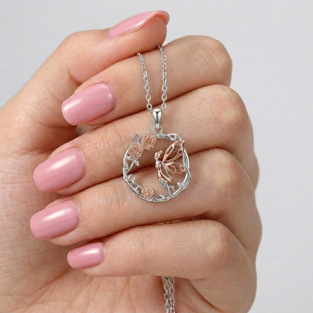 Elegant Flowers And Butterfly Necklace 925 Silver