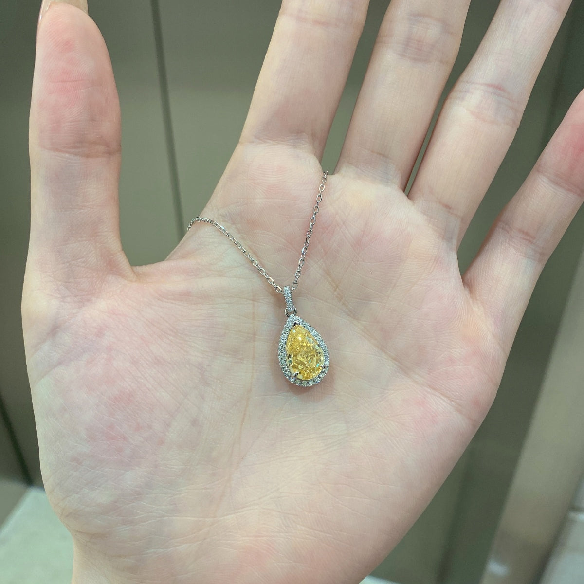 Yellow Waterdrop - 925 Sterling Silver Necklace