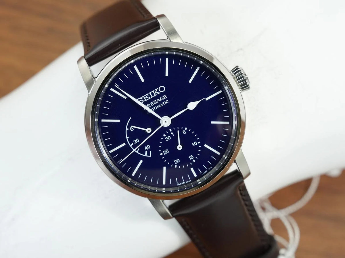 Seiko Presage Dark Blue Dial Brown Leather Strap Men's Watch