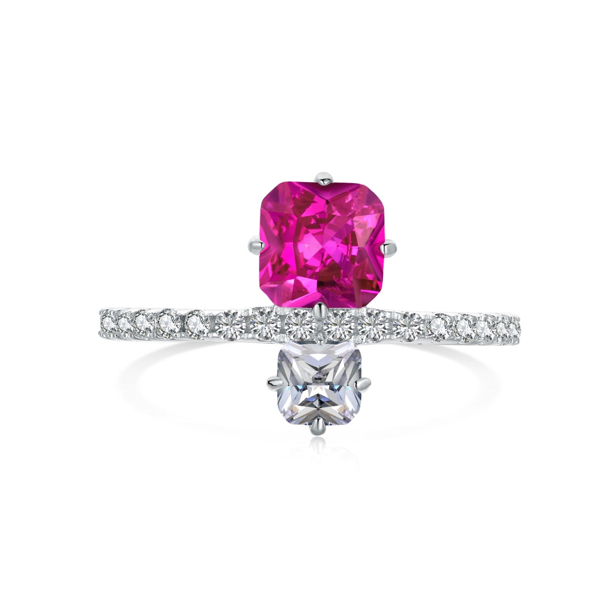 Dual Elegance Ring – 925 Sterling Silver with Pink and White Zircon Stones
