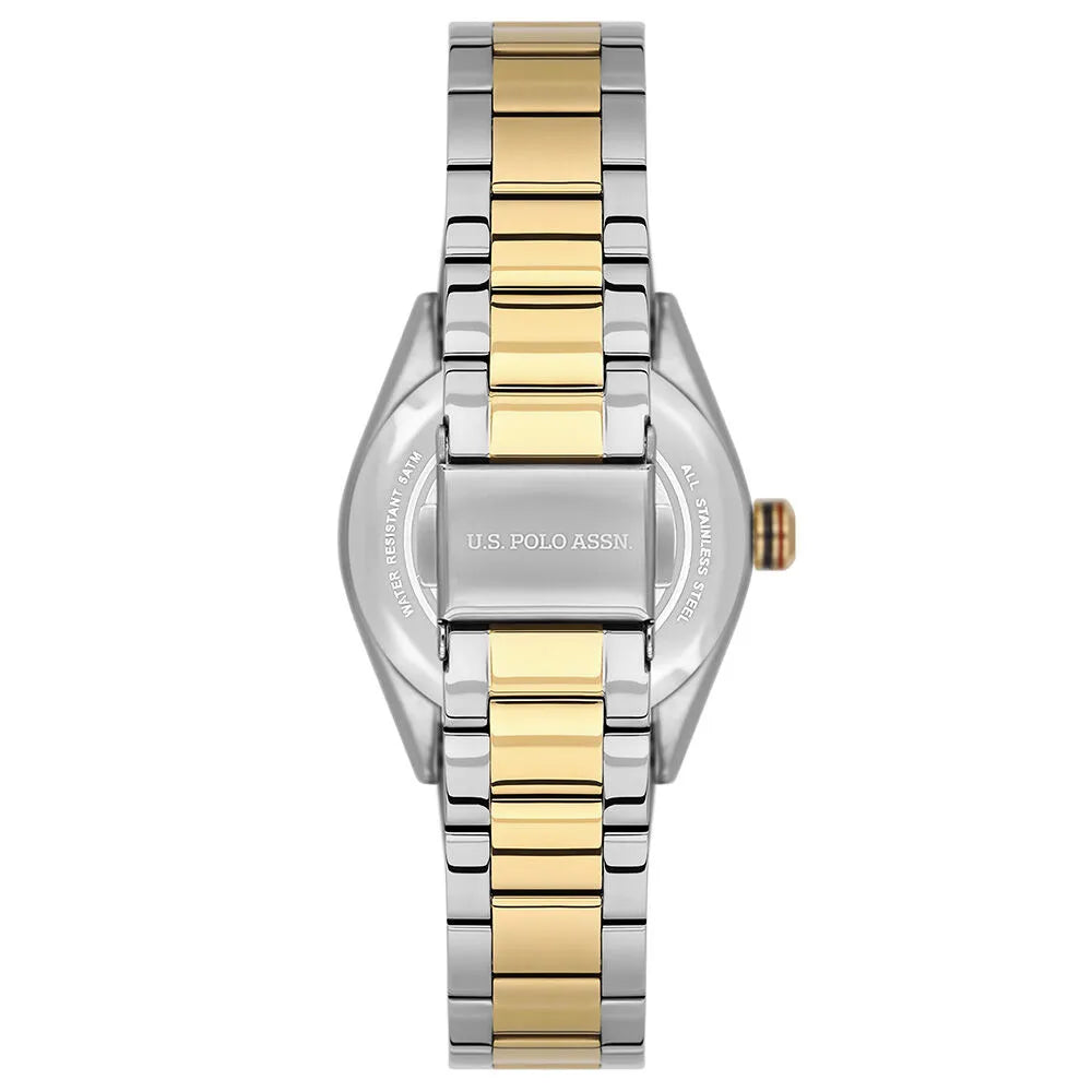 U.S. Polo Assn Women's Analog Watch – Green Dial with Roman Numerals & Two-Tone Stainless Steel Bracelet