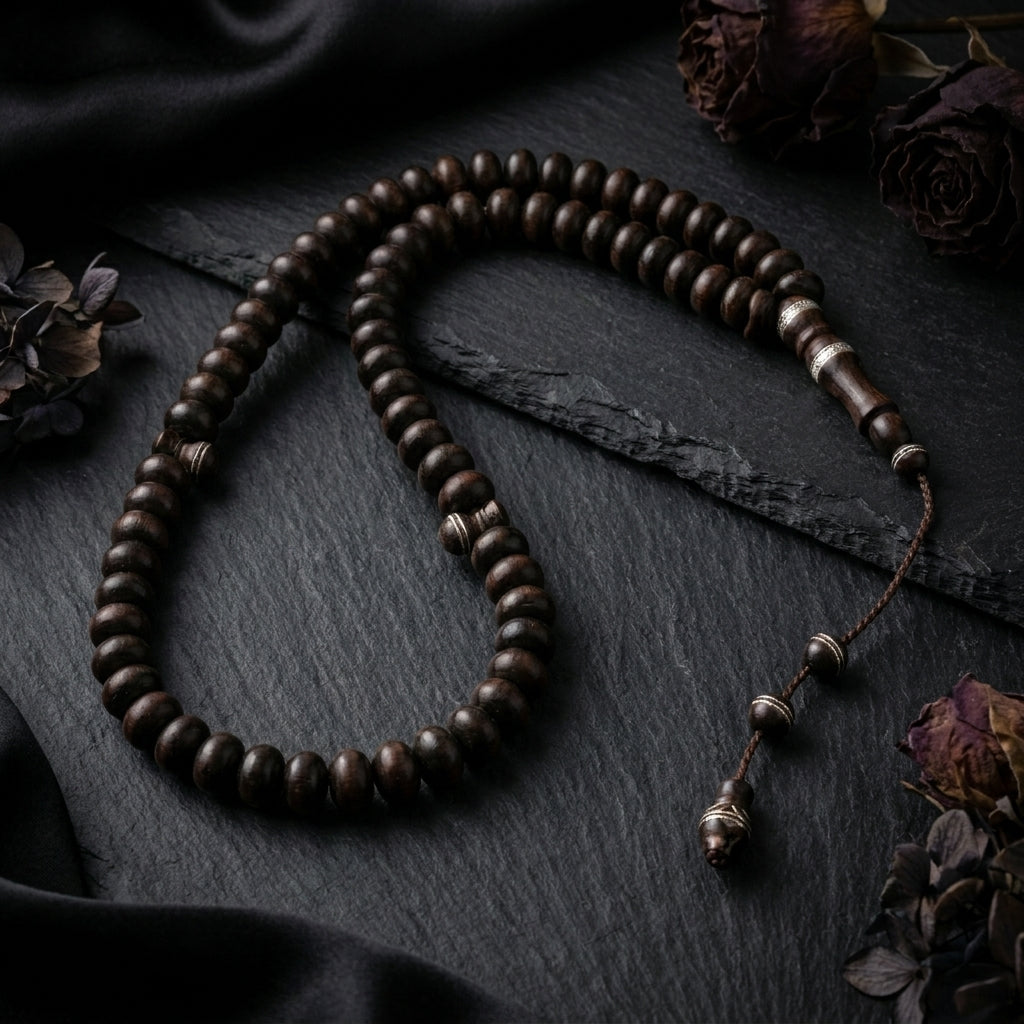 Silver Dark Brown Lux Kook Prayer Beads – 99 Beads, 8 mm