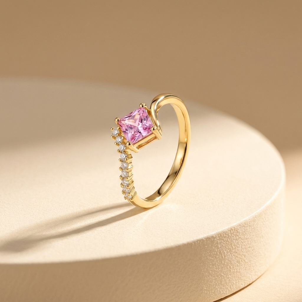 Luxury Women’s 925 Silver Ring with Floral Design Adorned with Sparkling Pink Stones