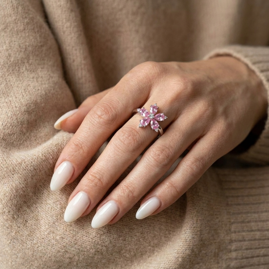 Gold-Plated Women’s Ring with a Pink Square Stone and Elegant Sparkling Details