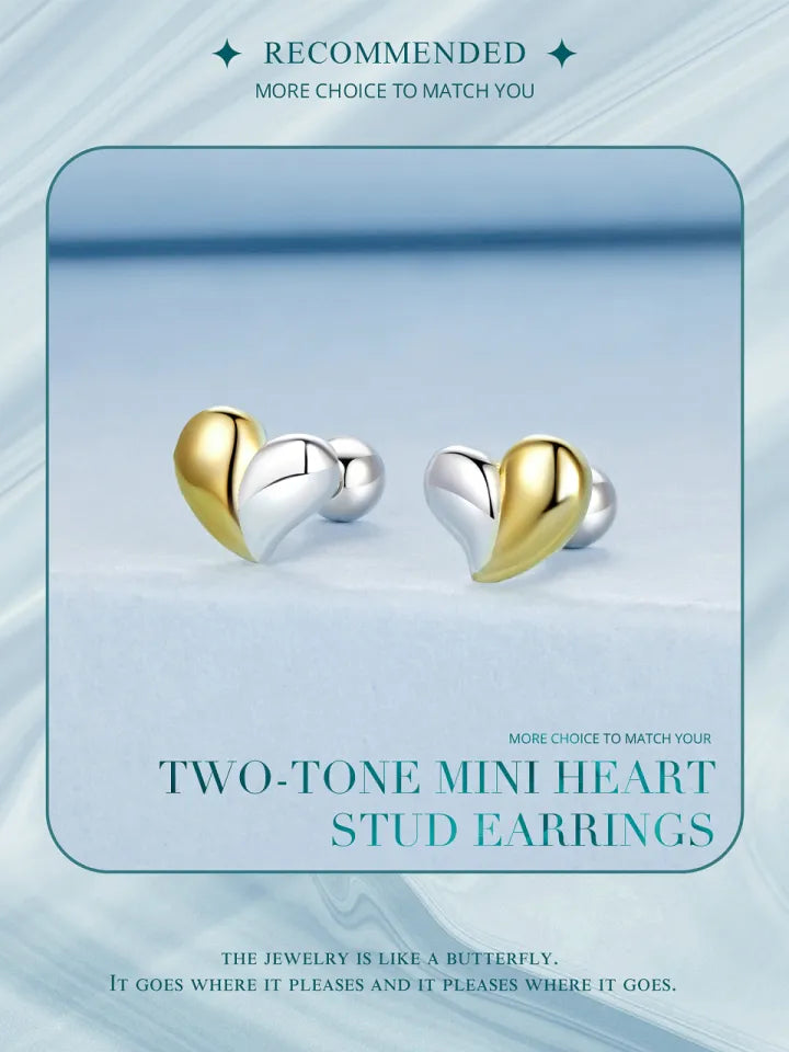 925 Silver Two-Tone Heart Earring