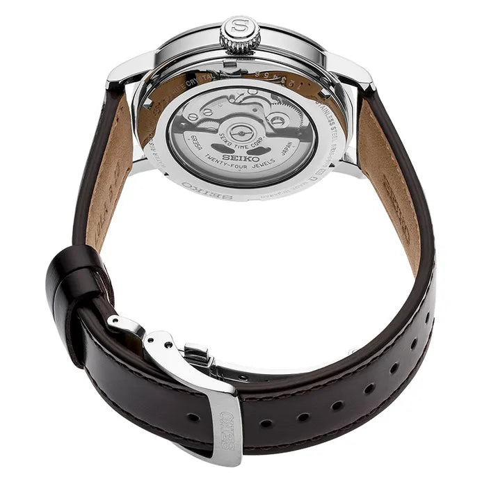 Seiko Presage Dark Blue Dial Brown Leather Strap Men's Watch