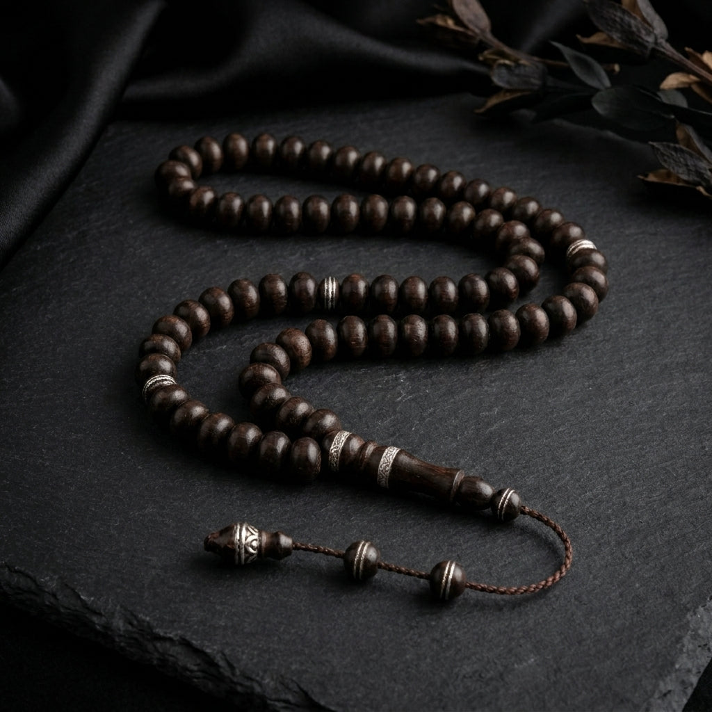 Silver Dark Brown Lux Kook Prayer Beads – 99 Beads, 8 mm