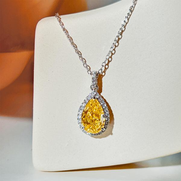 Yellow Waterdrop - 925 Sterling Silver Necklace