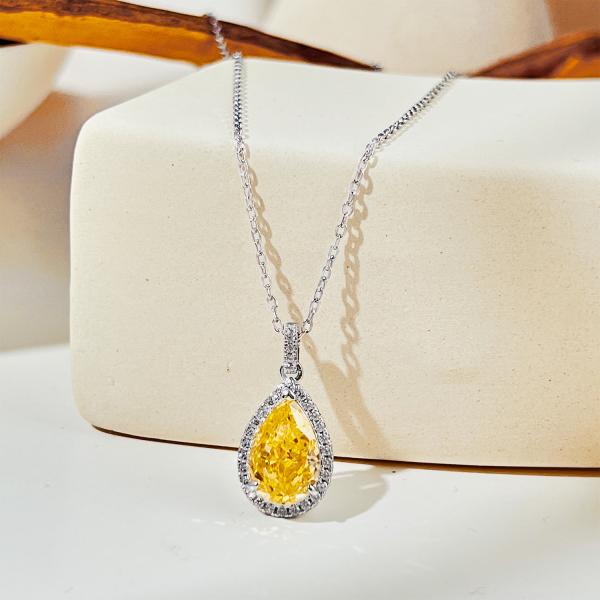 Yellow Waterdrop - 925 Sterling Silver Necklace
