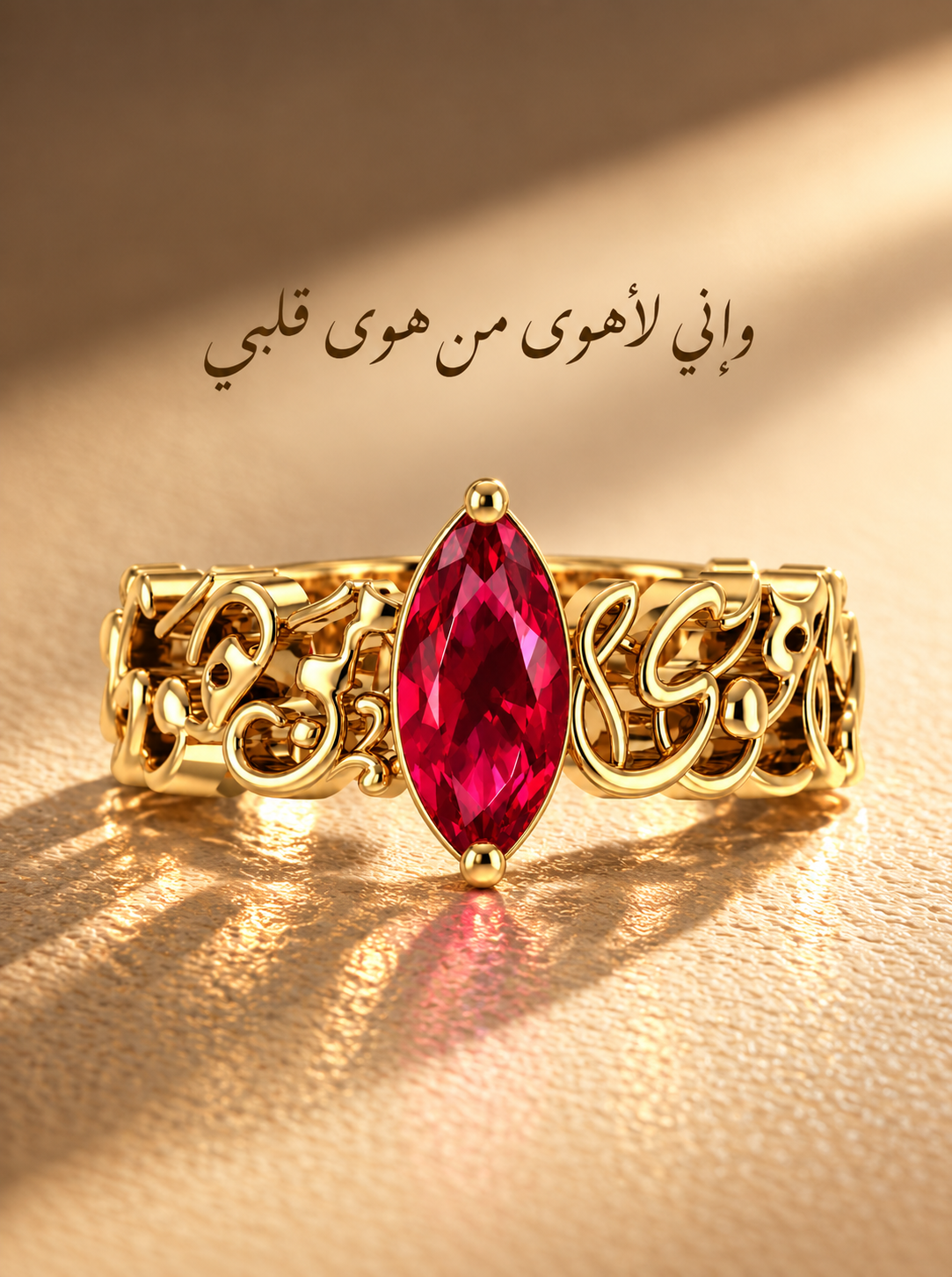 "Wa Inni La Ahwa Man Hawa Qalbi" Red Stone Ring