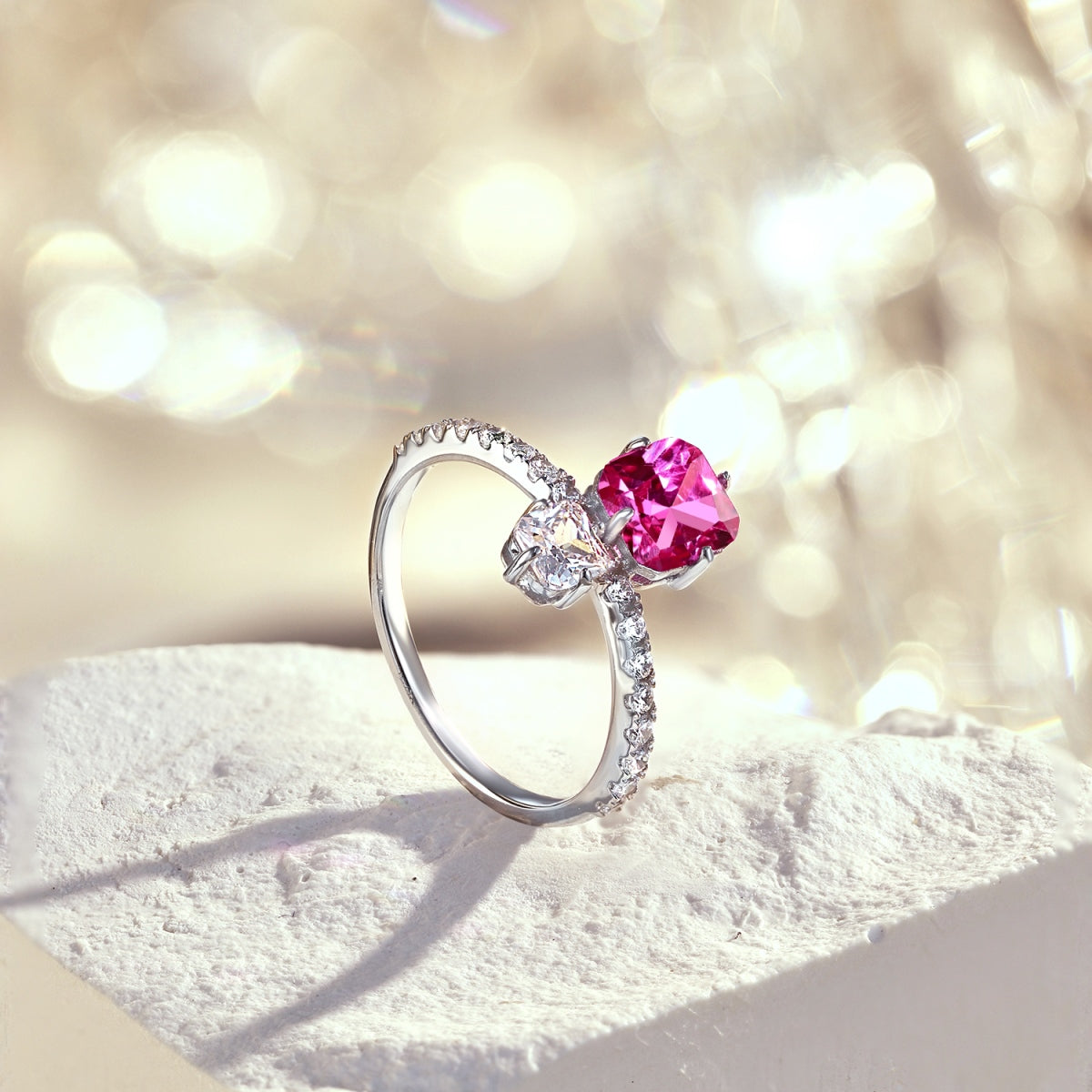 Dual Elegance Ring – 925 Sterling Silver with Pink and White Zircon Stones
