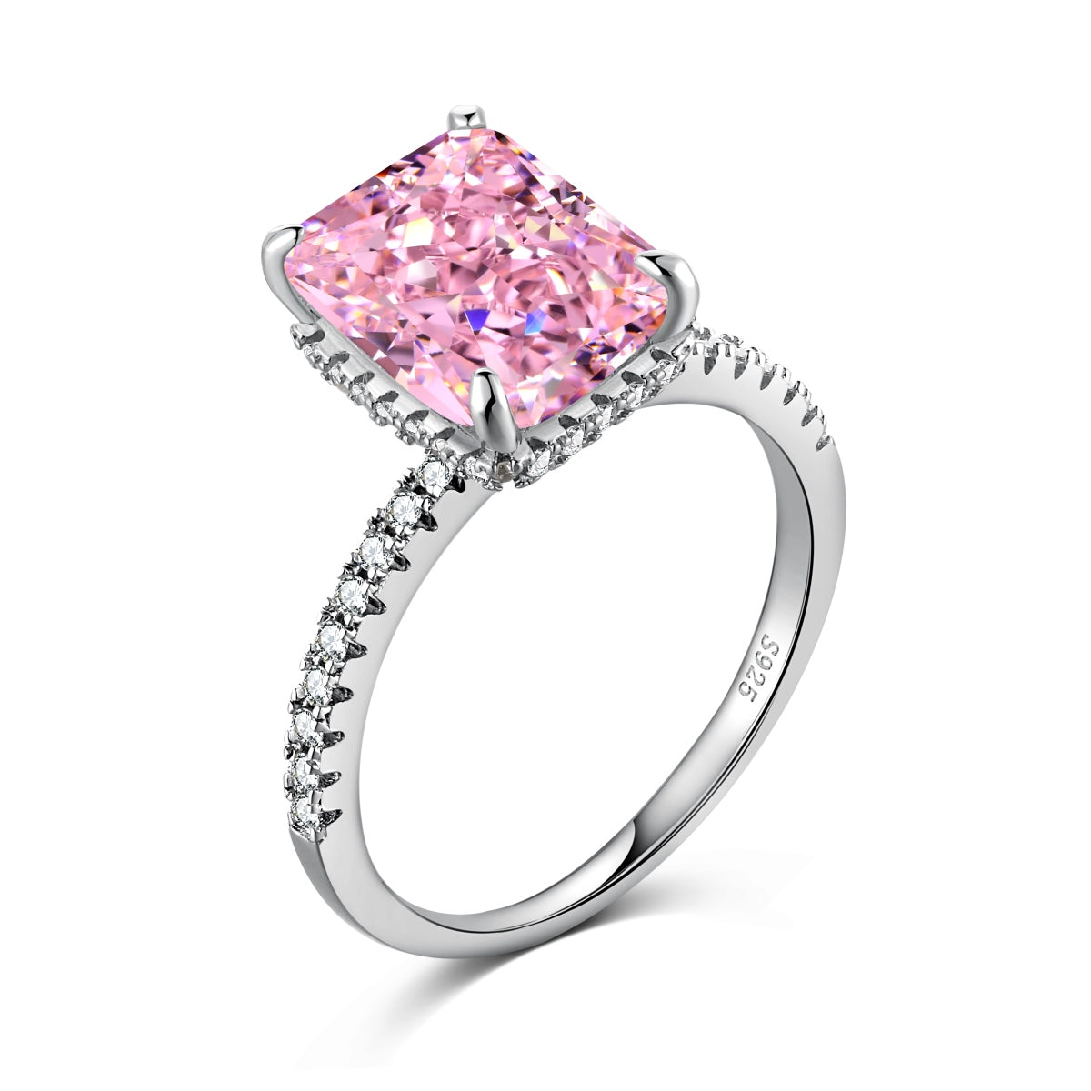 Rose Touch Ring – 925 Sterling Silver with Natural Pink Crushed Ice Stone and Pavé Setting