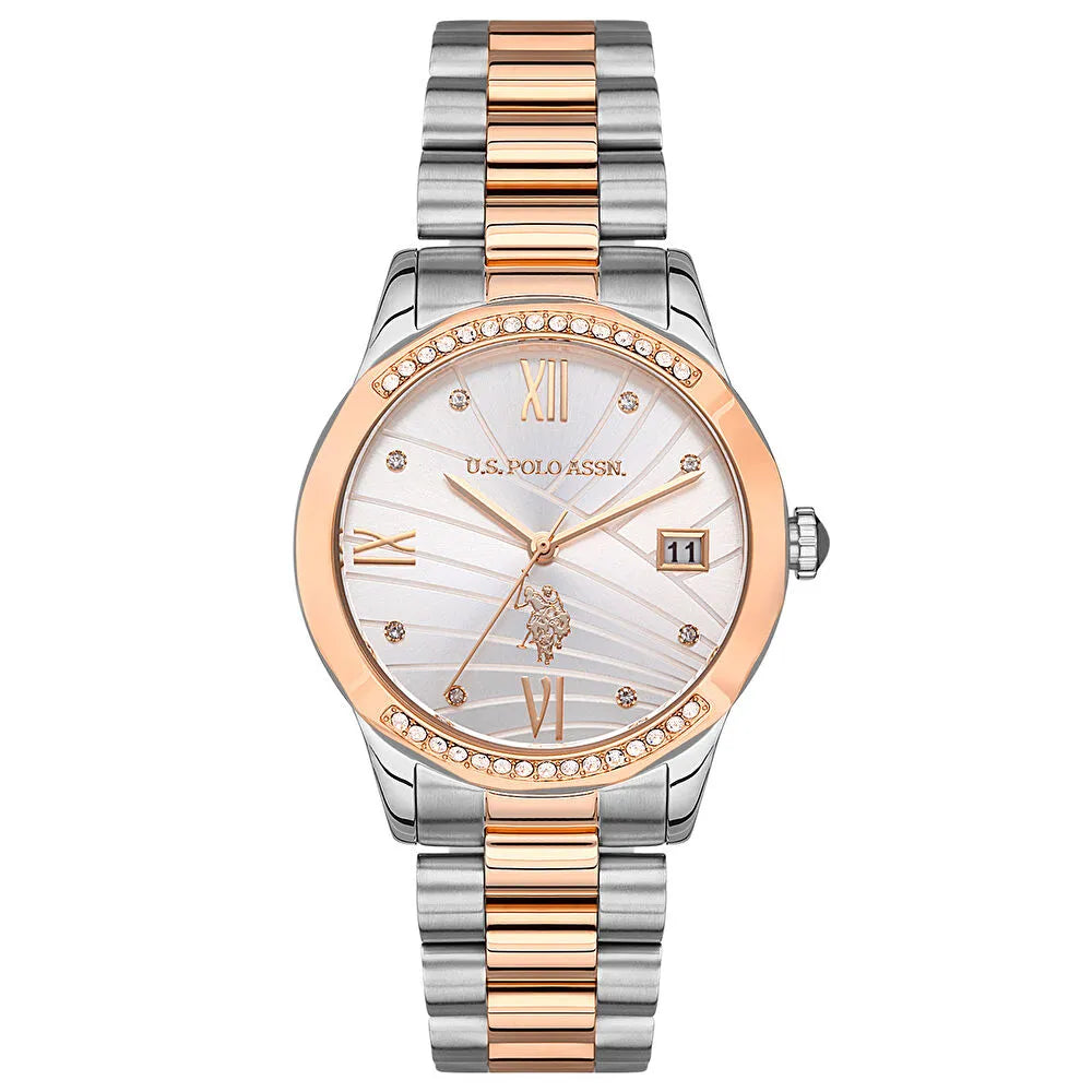 U.S. Polo Silver Dial Rose Gold & Silver Women's Watch