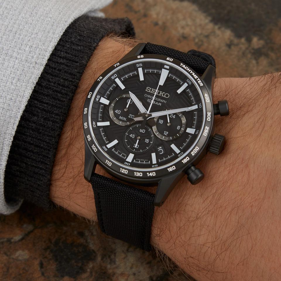 Seiko Chronograph Black Dial Nylon Strap Men's Watch