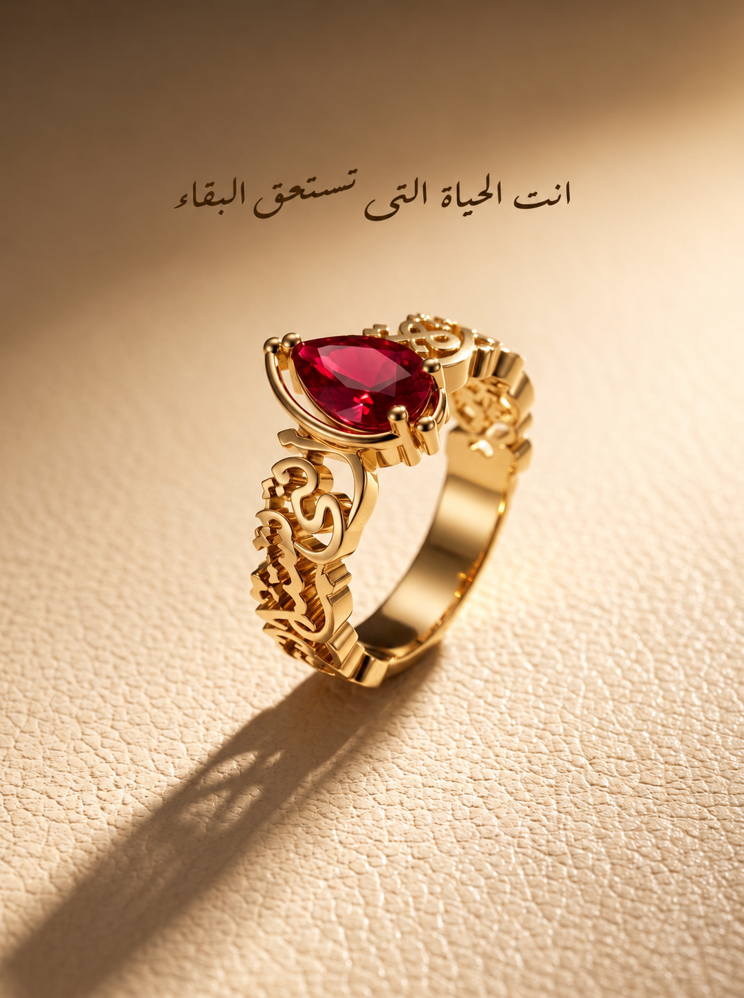 "Anti Al Hayat Allati Tastahiq Al Baqa" Red Stone Ring