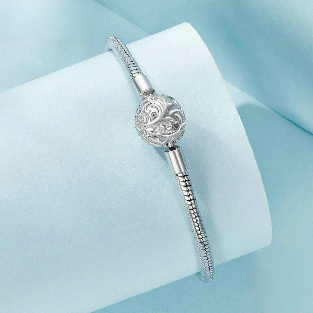 charm bracelet 925 Sterling Silver with a Delicate Circular Floral Design