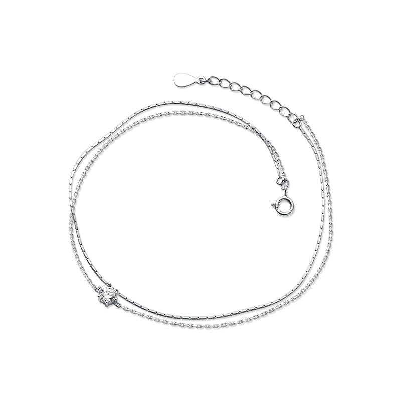 925 Sterling Silver Anklet Crowned with a Zircon Stone