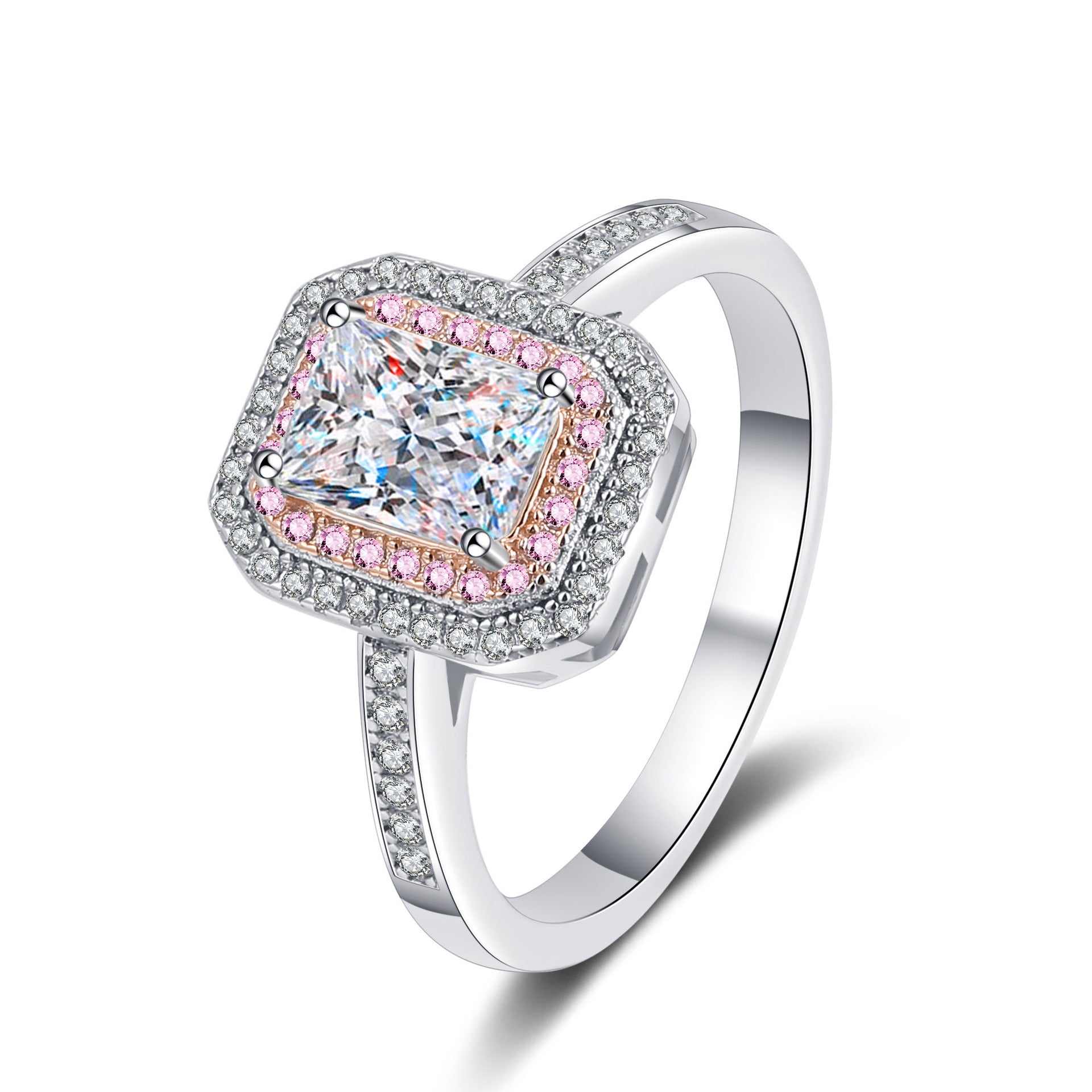 Pink Princess Ring – 925 Sterling Silver with Natural Moissanite and Pink & White Accents