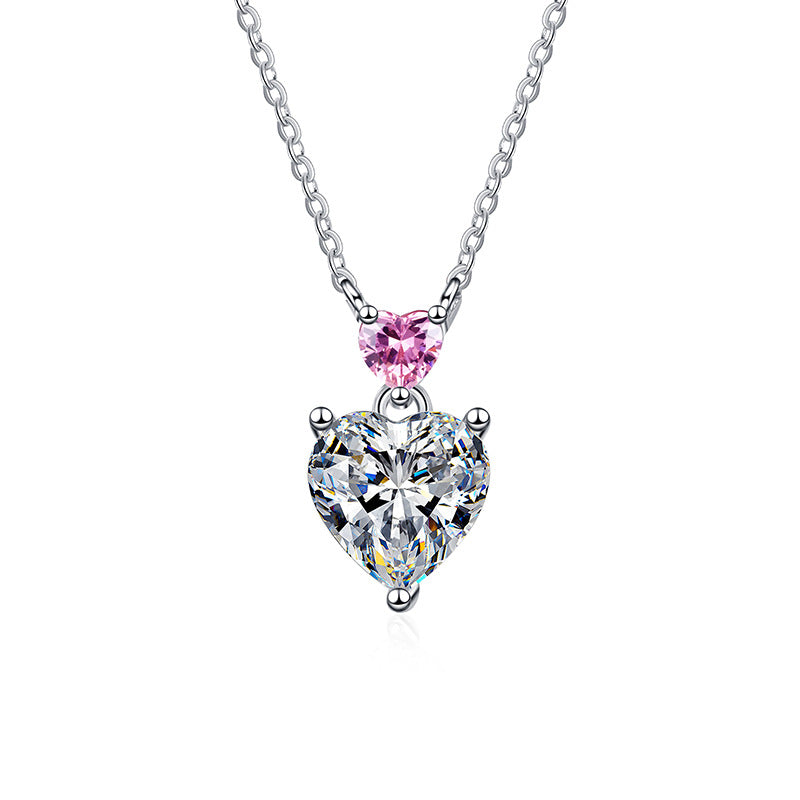 925 Sterling Silver Heart Necklace Crowned with a Moissanite Stone