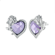 BSE696 - 925 Sterling silver earrings studded with heart and flower-shaped cubic zirconia stones
