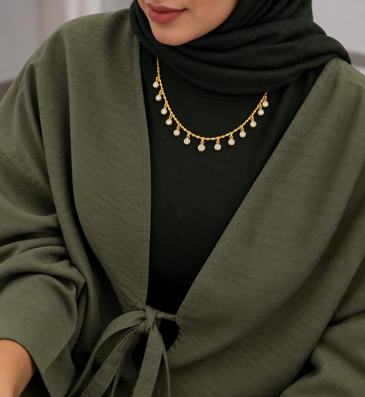 Gold-Plated Silver Necklace with Shimmering Round Drops 925 Silver
