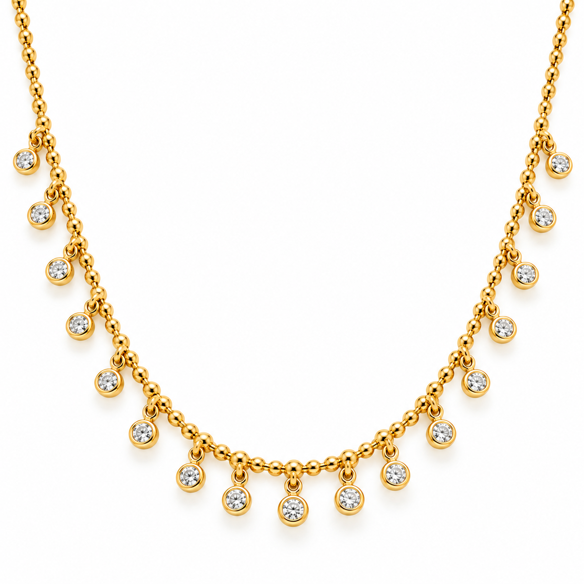 Gold-Plated Silver Necklace with Shimmering Round Drops 925 Silver