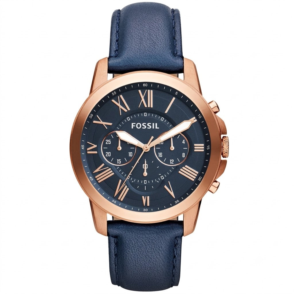 Fossil Grant Chronograph Navy Leather Watch Men's - FS4835